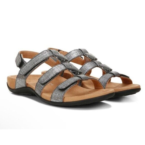 Vionic Sandal Womens 6 Wide Amber Black Metallic Adjustable Sandal New - Picture 7 of 7